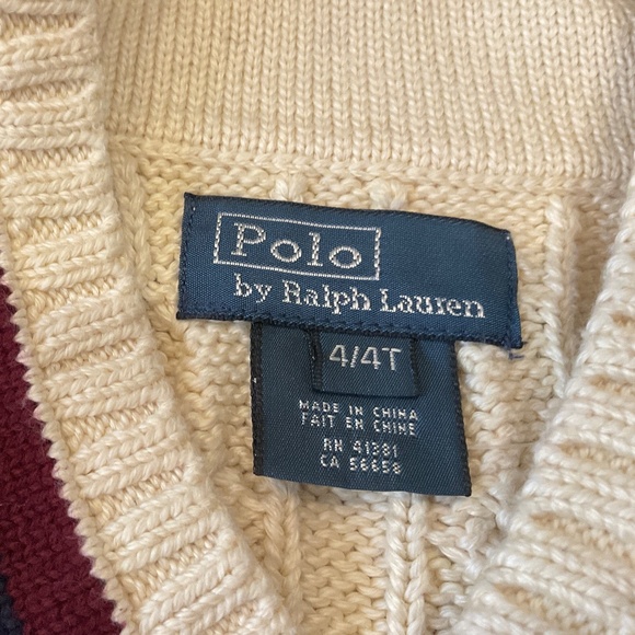 Polo by Ralph Lauren Cream V-neck Sweater Vest Size 4/4T - Picture 5 of 5